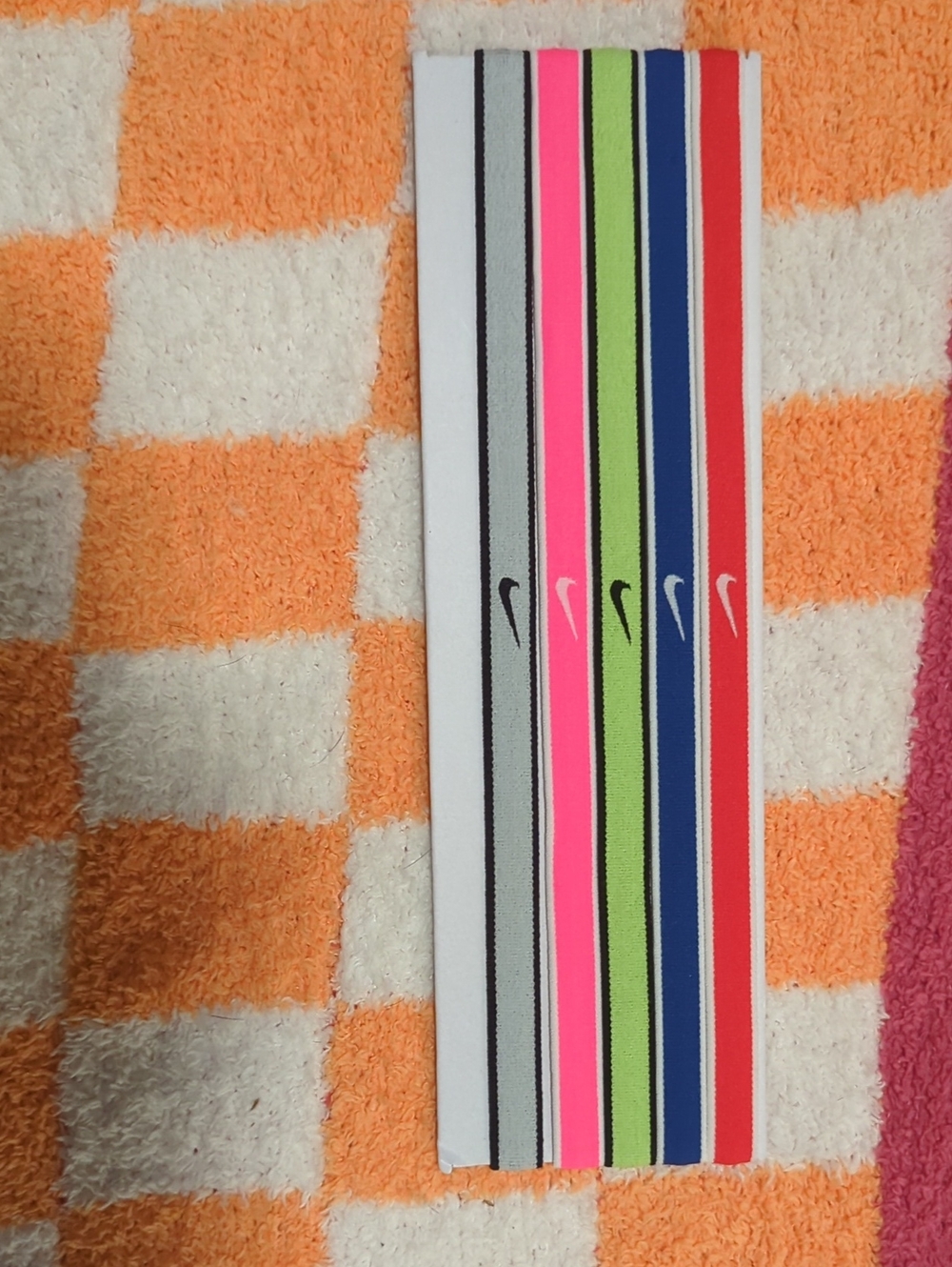 Nike Bright Striped Elastic Headband Set - Gray, Pink, Green, Blue, Red